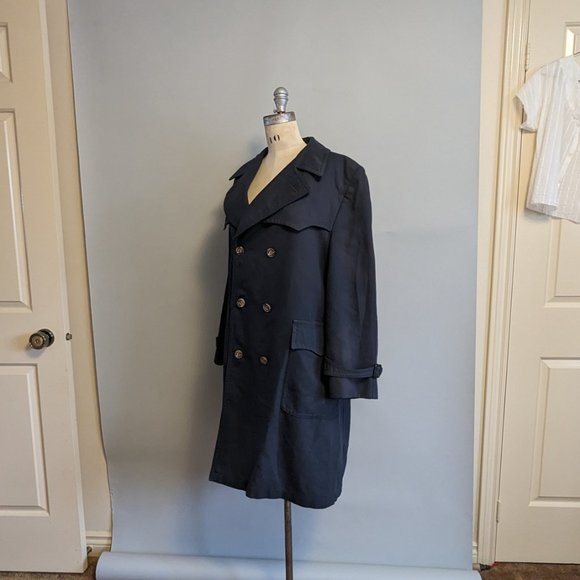 Men's Vintage Double Breasted Navy Blue Trench Coat 44 - Picture 2 of 8